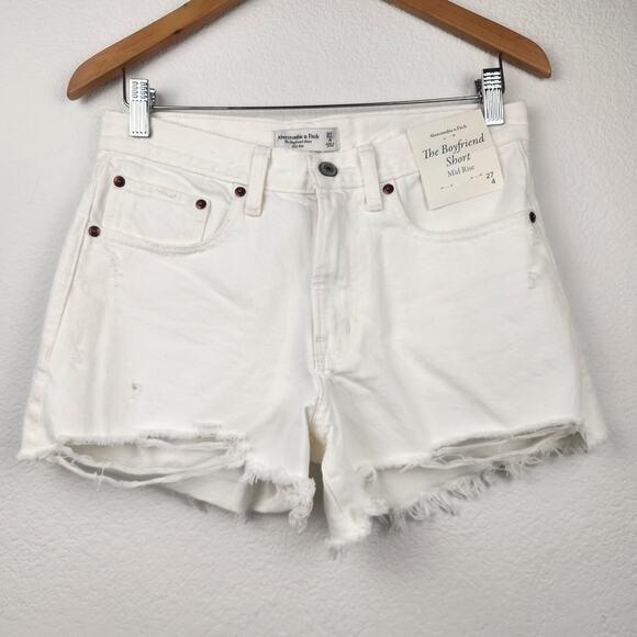 Abercrombie & Fitch Pants - Abercrombie & Fitch The Boyfriend Short Jeans White Size 27 US 4 Distressed NWT